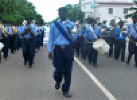 The Gambia Police leading the march-past during the occasion of the commemoration of Africa Human Rights Day