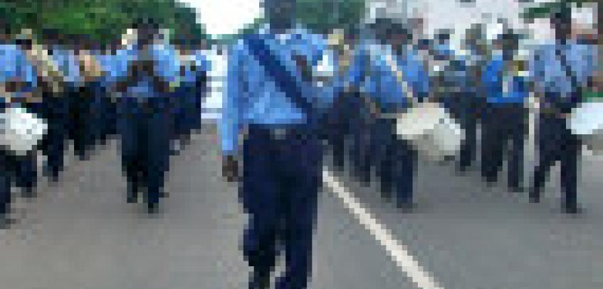The Gambia Police leading the march-past during the occasion of the commemoration of Africa Human Rights Day
